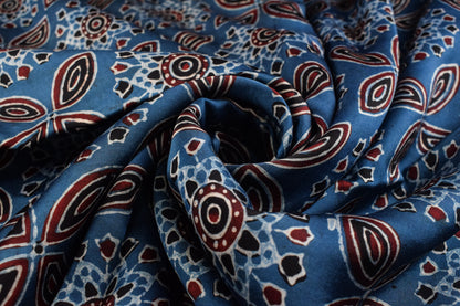 Ajrakh Modal Silk Natural Dye Hand Block Print Unstitched Kurta Fabric  Mtr Length  3 Mtr  Length  -  SKU : AI06402Y