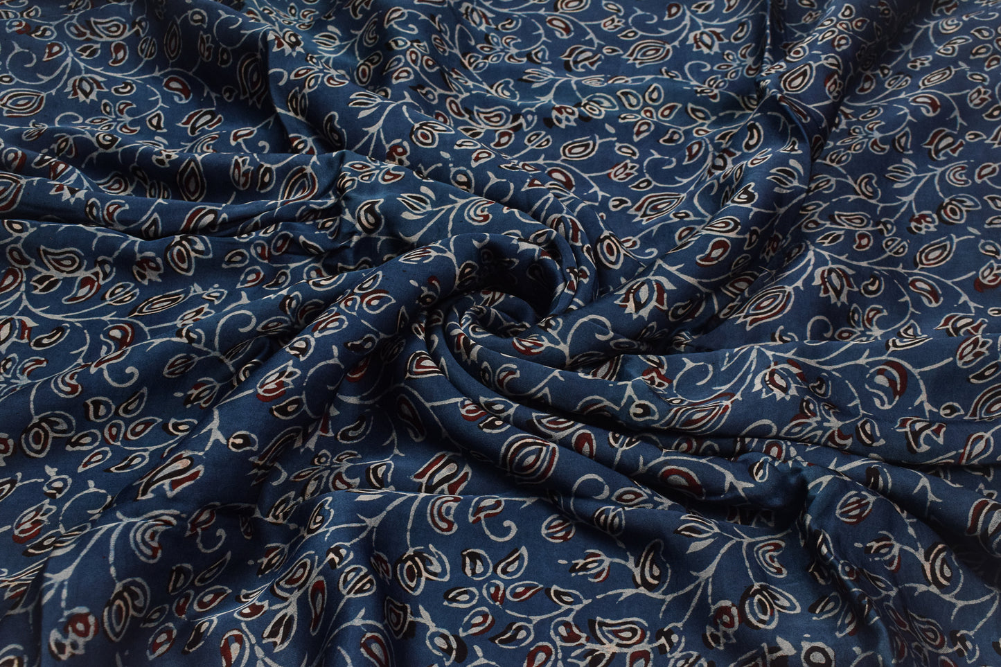 Ajrakh Modal Silk Natural Dye Hand Block Print Unstitched Kurta Fabric  2.50 Mtr Length   -  SKU : AI17101N