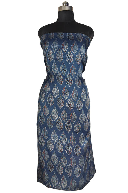 Ajrakh Modal Silk Natural Dye Hand Block Print Unstitched Kurta Fabric  2.50 Mtr  Length  -  SKU : AI17101V