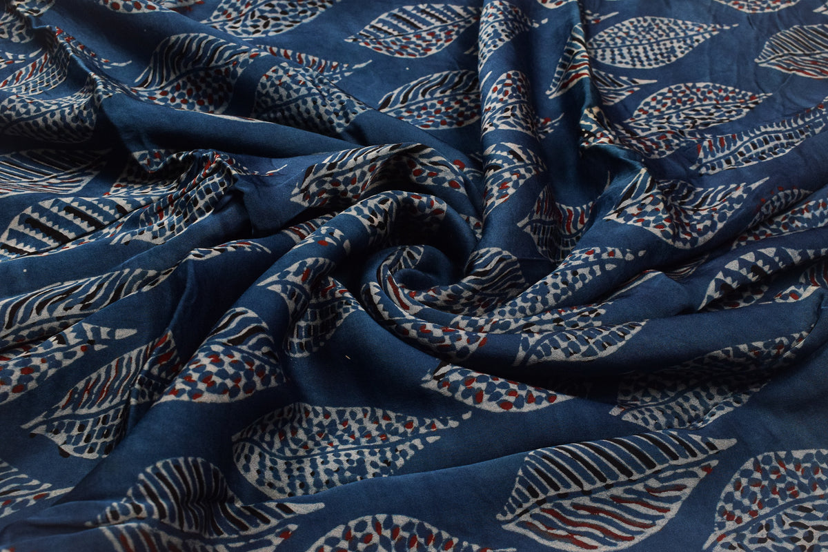 Ajrakh Modal Silk Natural Dye Hand Block Print Unstitched Kurta Fabric  2.50 Mtr  Length  -  SKU : AI17101V