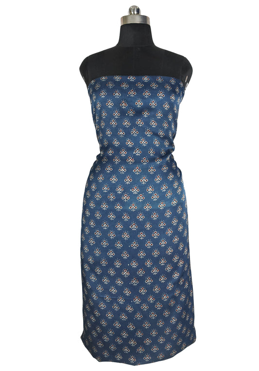 Ajrakh Modal Silk Natural Dye Hand Block Print Unstitched Kurta Fabric   3.00 Mtr Length  -  SKU : AI17102F