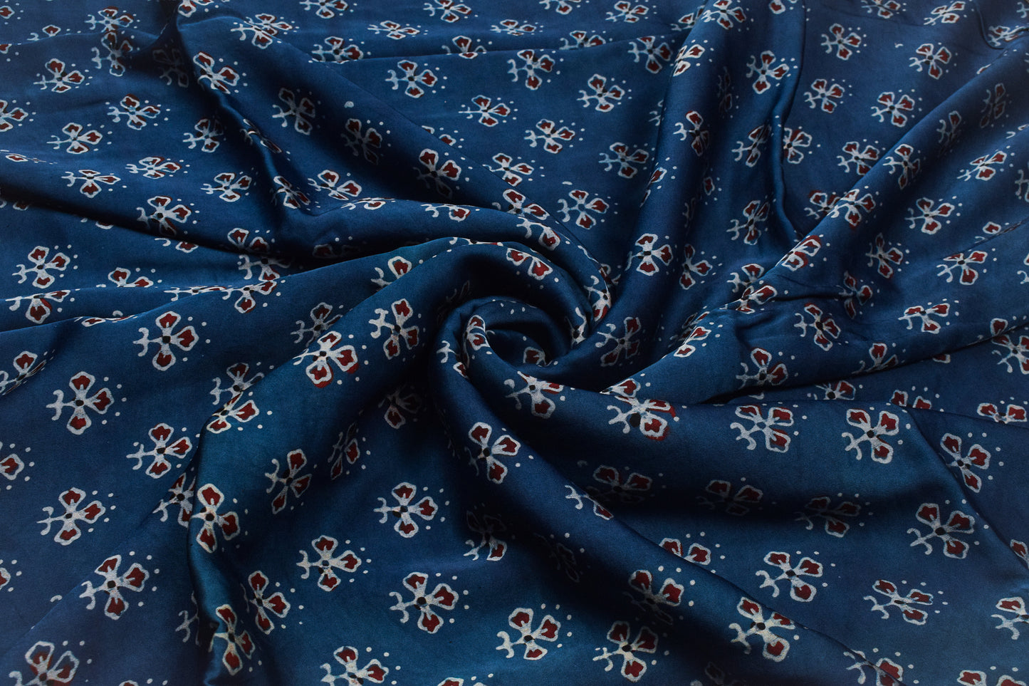 Ajrakh Modal Silk Natural Dye Hand Block Print Unstitched Kurta Fabric   3.00 Mtr Length  -  SKU : AI17102F