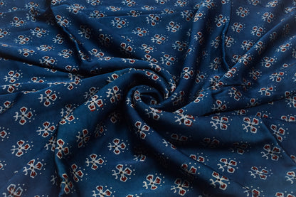 Ajrakh Modal Silk Natural Dye Hand Block Print Unstitched Kurta Fabric   3.00 Mtr Length  -  SKU : AI17102F