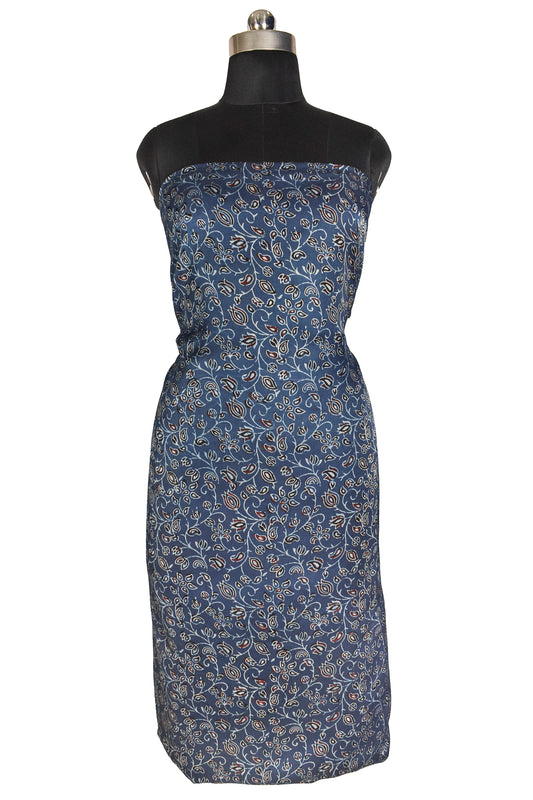 Ajrakh Modal Silk Natural Dye Hand Block Print Unstitched Kurta Fabric   3.00 Mtr Length  -  SKU : AI17102N