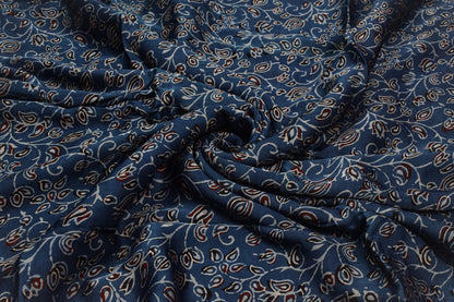 Ajrakh Modal Silk Natural Dye Hand Block Print Unstitched Kurta Fabric   3.00 Mtr Length  -  SKU : AI17102N