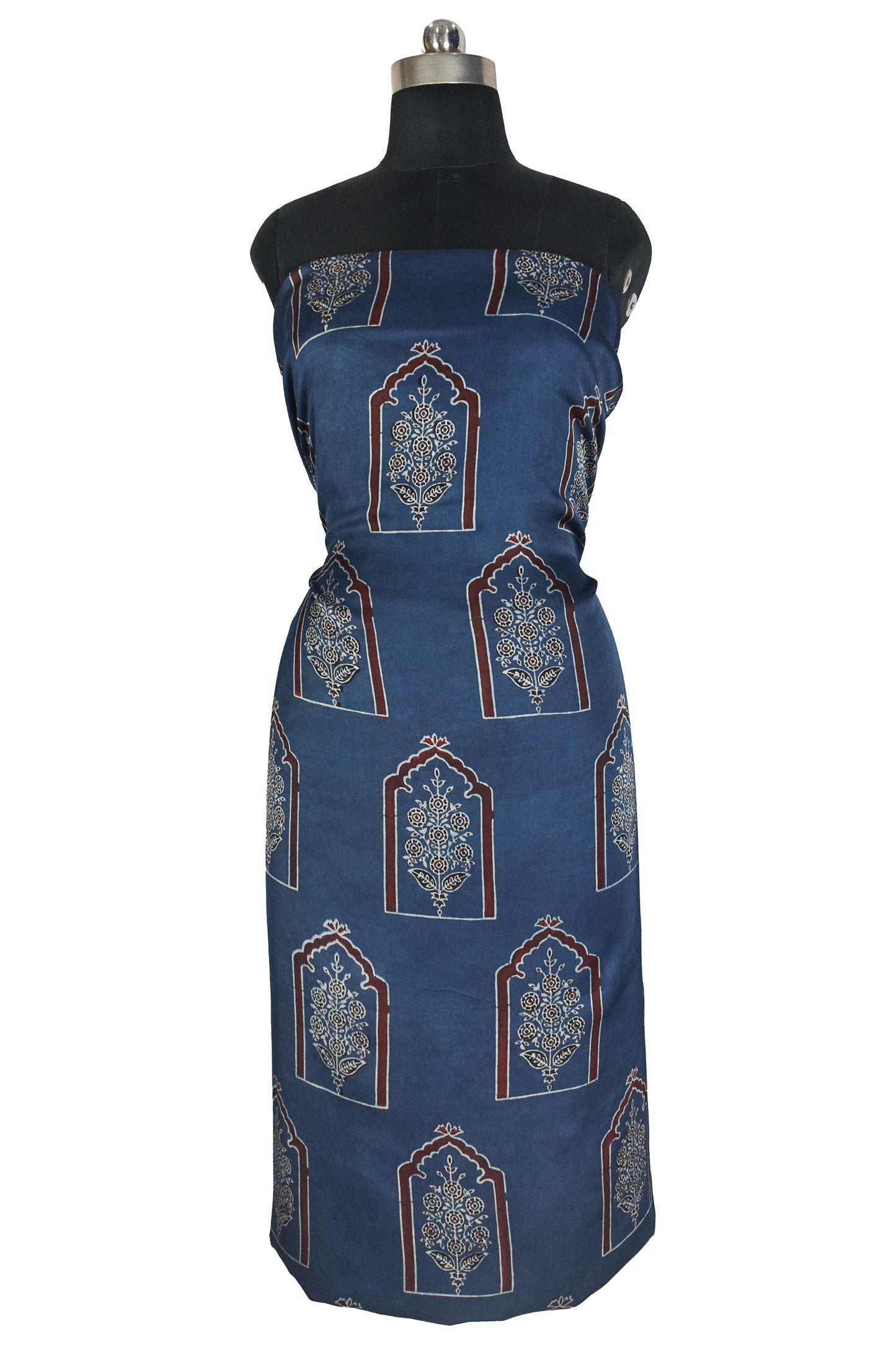 Ajrakh Modal Silk Natural Dye Hand Block Print Unstitched Kurta Fabric  2.50 Mtr Length   -  SKU : AI1710AD