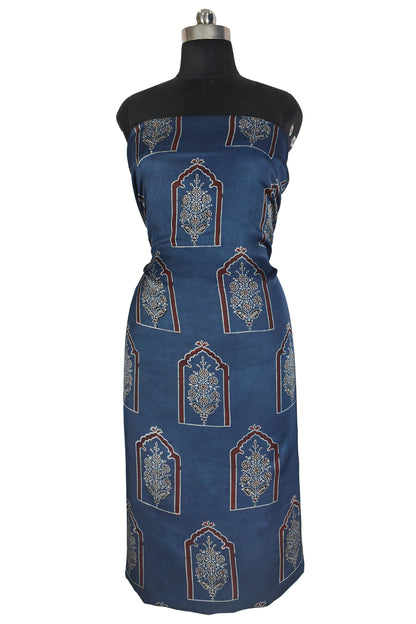 Ajrakh Modal Silk Natural Dye Hand Block Print Unstitched Kurta Fabric  2.50 Mtr Length   -  SKU : AI1710AD