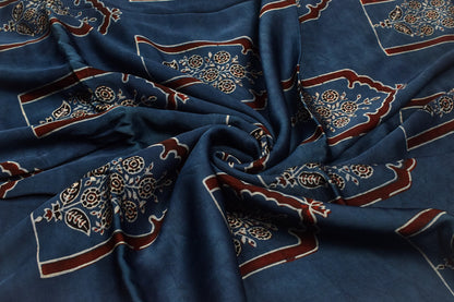 Ajrakh Modal Silk Natural Dye Hand Block Print Unstitched Kurta Fabric  2.50 Mtr Length   -  SKU : AI1710AD