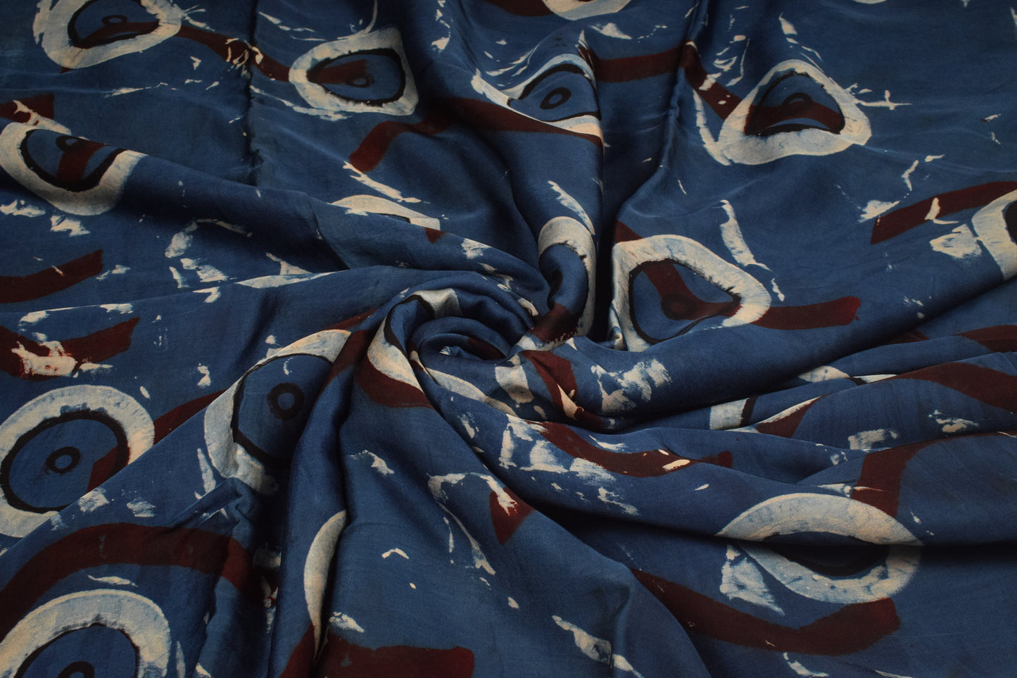 Ajrakh Modal Silk Natural Dye Hand Block Print Unstitched Kurta Fabric   3.00 Mtr Length  -  SKU : AI20102C