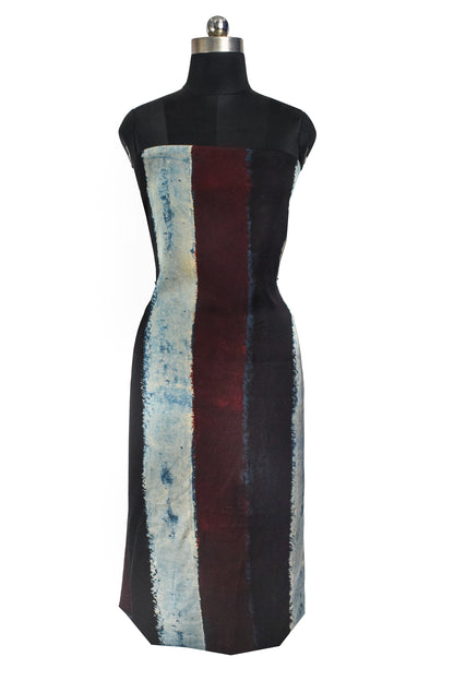 Ajrakh Modal Silk Natural Dye Hand Block Print Unstitched Kurta Fabric   3.00 Mtr Length  -  SKU : AI20102K