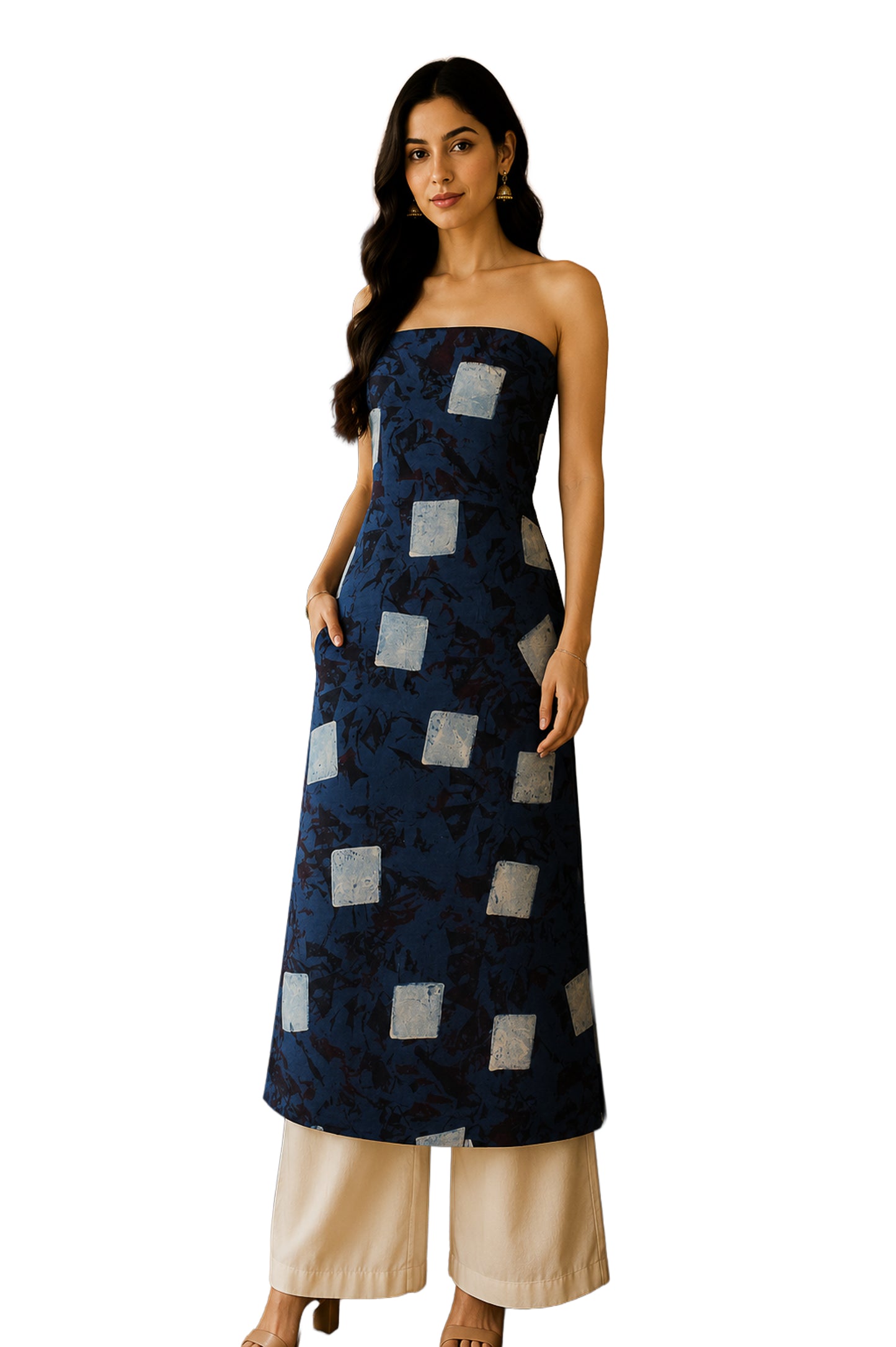 Ajrakh Modal Silk Natural Dye Hand Block Print Unstitched Kurta Fabric   3.00 Mtr Length  -  SKU : AI20102S