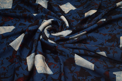 Ajrakh Modal Silk Natural Dye Hand Block Print Unstitched Kurta Fabric   3.00 Mtr Length  -  SKU : AI20102S
