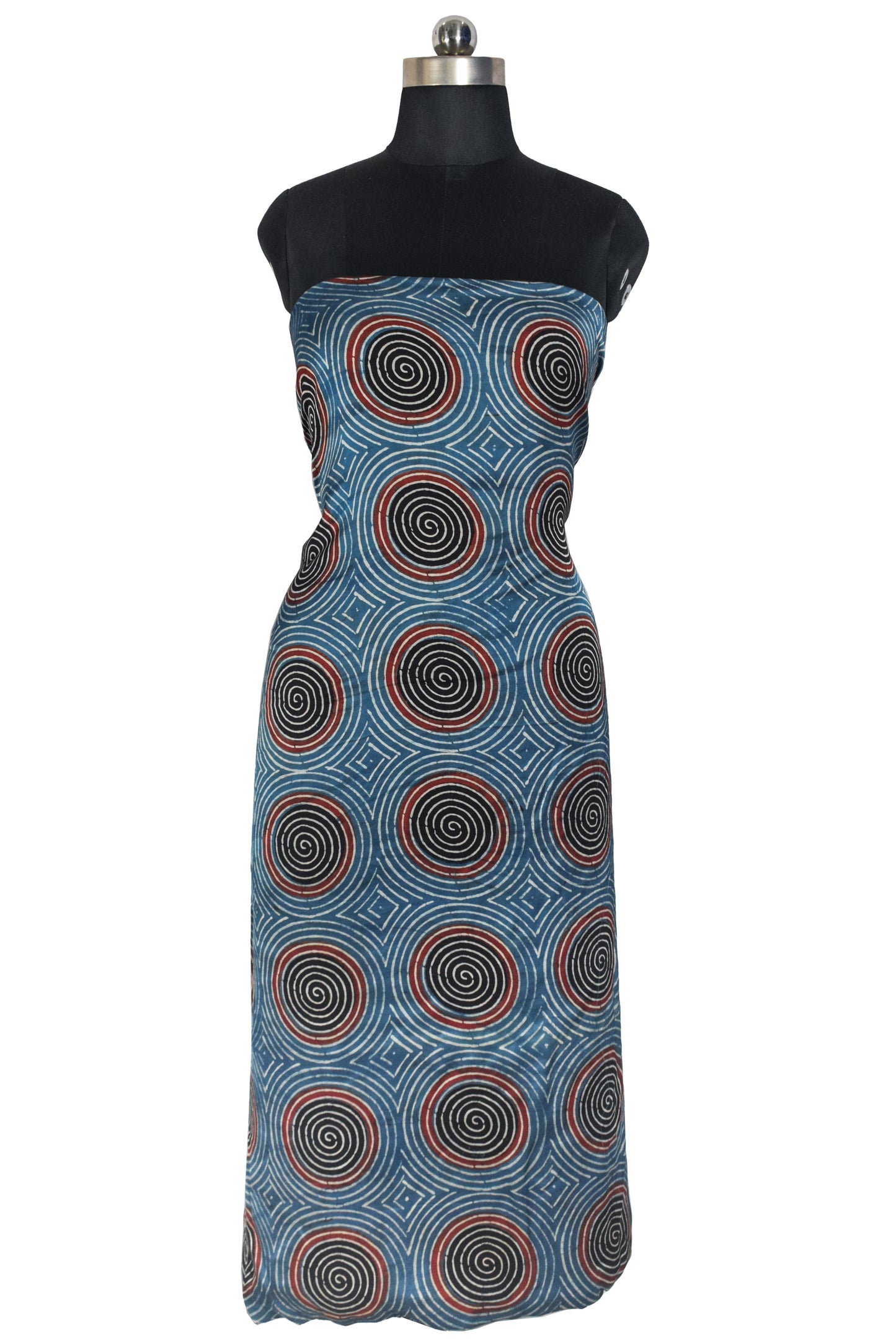 Ajrakh Modal Silk Natural Dye Hand Block Print Unstitched Kurta Fabric   2.5 Mtr  Length  -  SKU : AI22501C