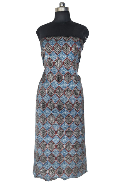 Ajrakh Modal Silk Natural Dye Hand Block Print Unstitched Kurta Fabric   2.5 Mtr  Length  -  SKU : AI22501M
