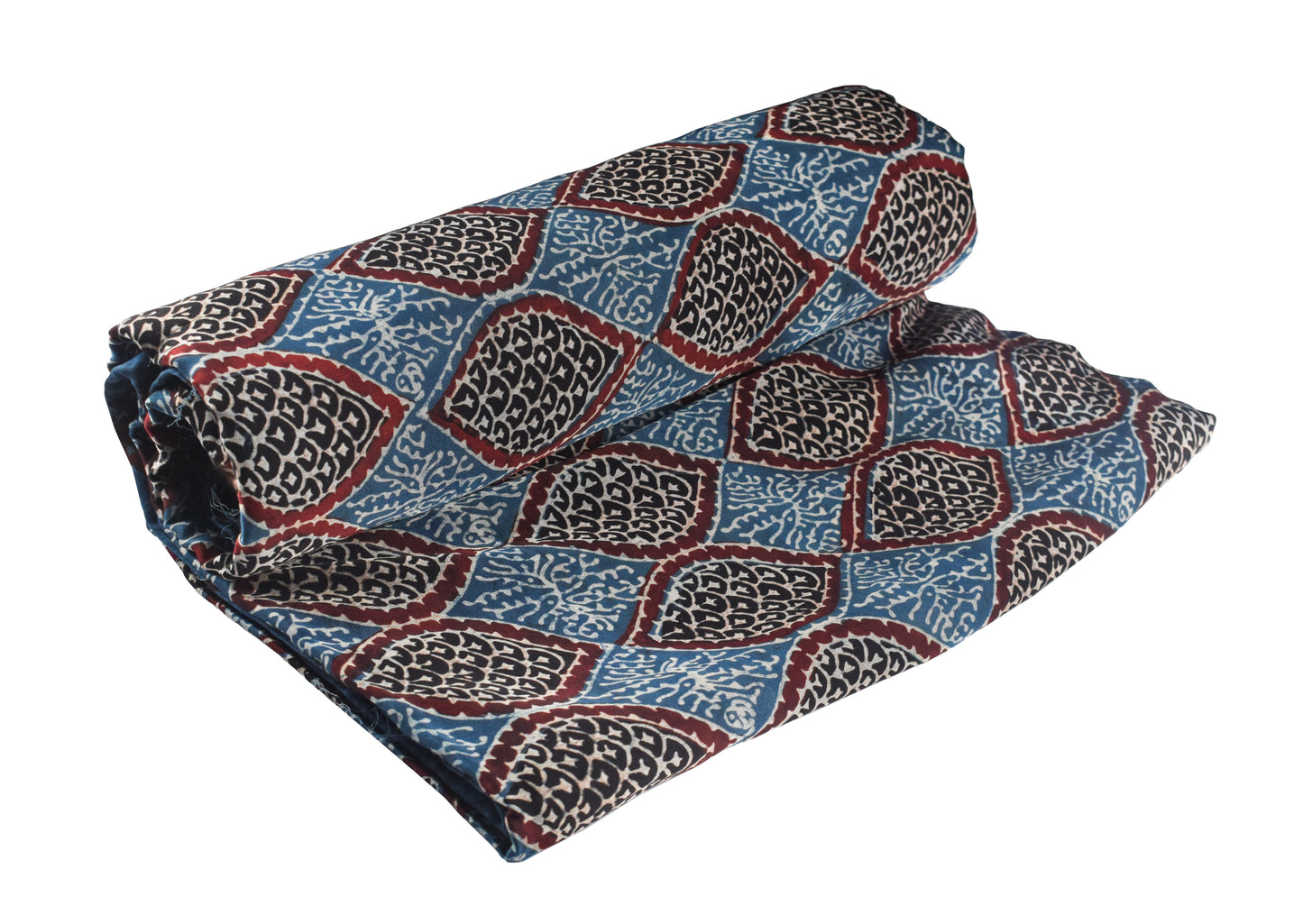 Ajrakh Modal Silk Natural Dye Hand Block Print Unstitched Kurta Fabric   2.5 Mtr  Length  -  SKU : AI22501M