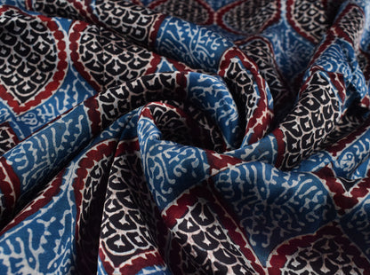 Ajrakh Modal Silk Natural Dye Hand Block Print Unstitched Kurta Fabric   3 Mtr  Length  -  SKU : AI22502M