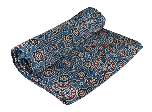 Ajrakh Modal Silk Natural Dye Hand Block Print Unstitched Kurta Fabric 3 Mtr Length - SKU : AI22502R