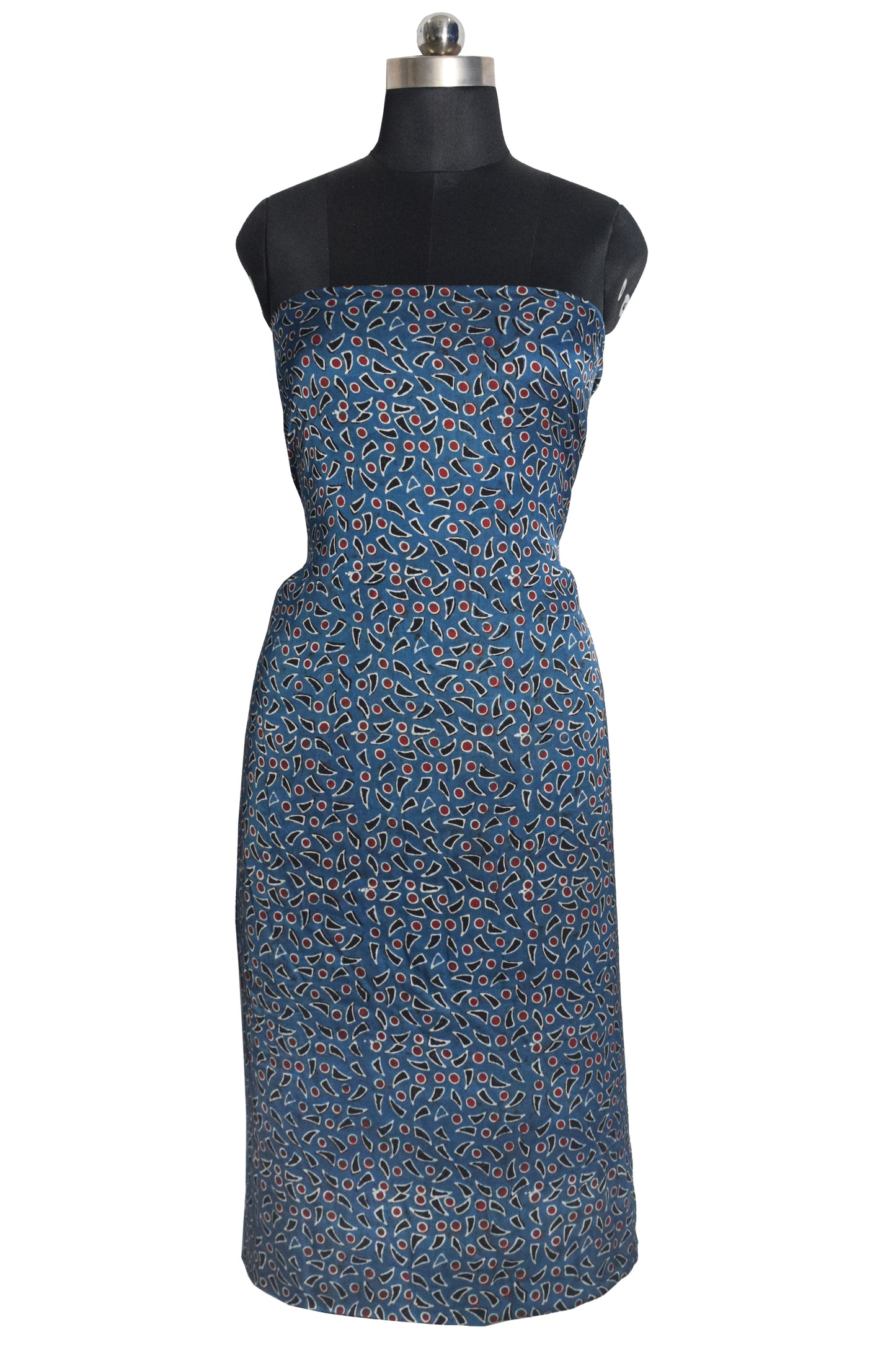 Ajrakh Modal Silk Natural Dye Hand Block Print Unstitched Kurta Fabric   3 Mtr  Length  -  SKU : AI2250BM