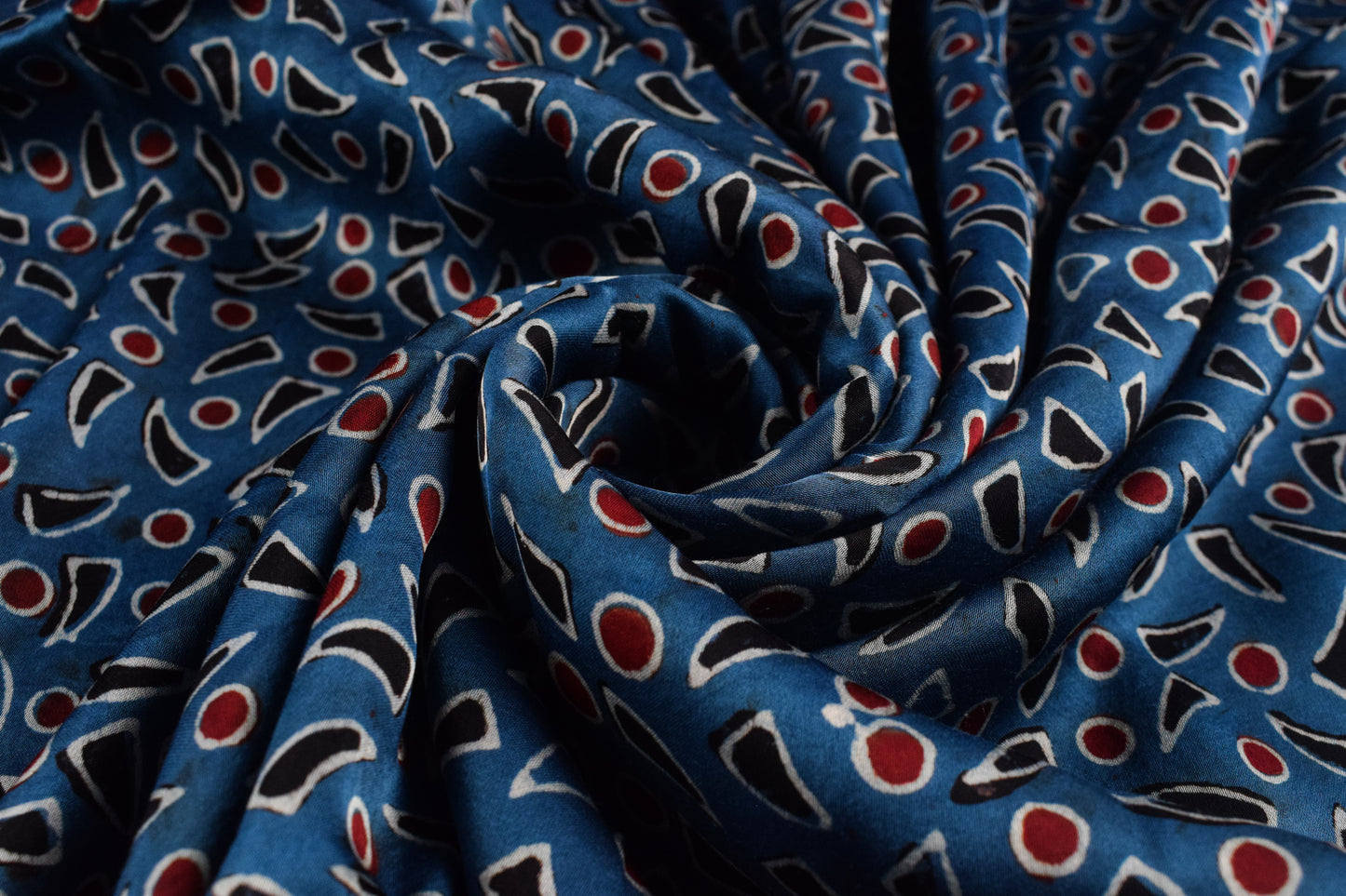 Ajrakh Modal Silk Natural Dye Hand Block Print Unstitched Kurta Fabric   3 Mtr  Length  -  SKU : AI2250BM