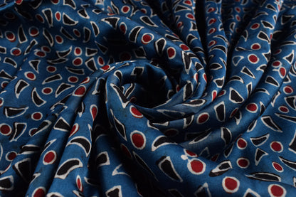 Ajrakh Modal Silk Natural Dye Hand Block Print Unstitched Kurta Fabric   3 Mtr  Length  -  SKU : AI2250BM