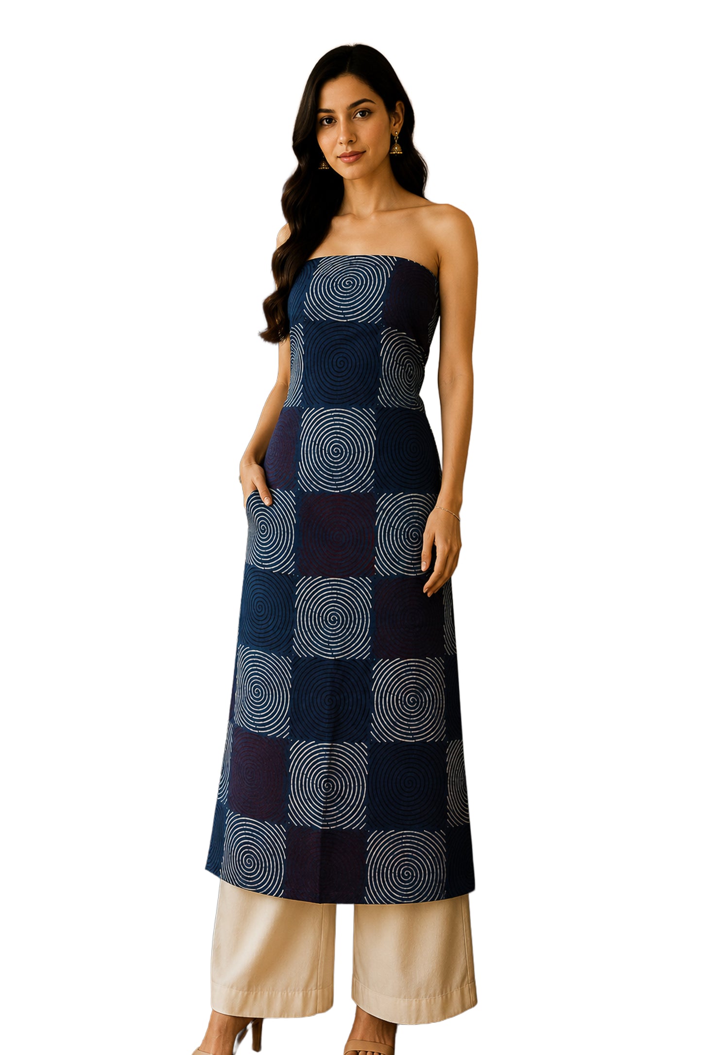 Ajrakh Modal Silk Natural Dye Hand Block Print Unstitched Kurta Fabric  Mtr Length  3 Mtr  Length  -  SKU : AI26903B