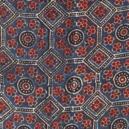 Ajrakh Modal Silk Natural Dye Hand Block Print Unstitched Kurta Fabric  Mtr Length  2.6 Mtr  Length  -  SKU : EK30301A