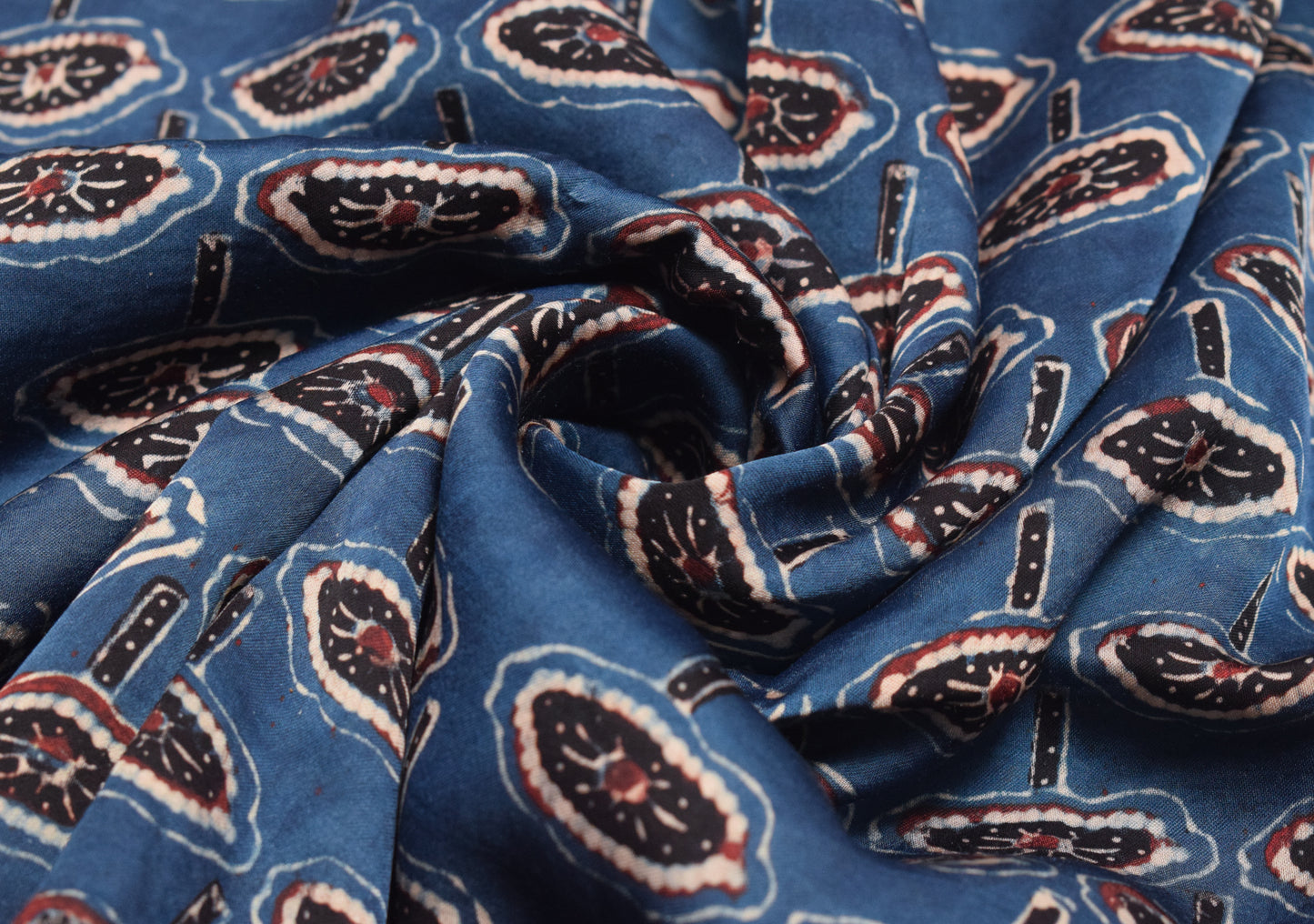 Ajrakh Modal Silk Natural Dye Hand Block Print Unstitched Kurta Fabric    2.5 Mtr  Length  -  SKU : ID24B01H