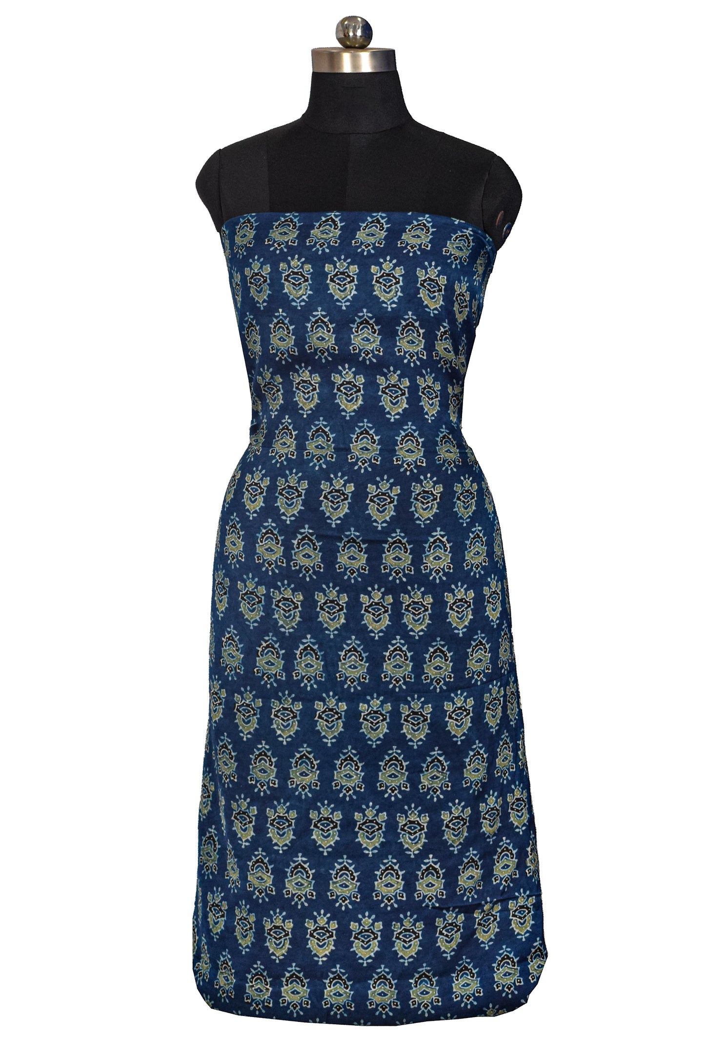 Ajrakh Modal Silk Natural Dye Hand Block Print Unstitched Kurta Fabric  Mtr Length  3 Mtr  Length  -  SKU : AI06402H