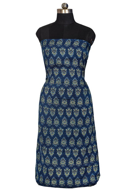 Ajrakh Modal Silk Natural Dye Hand Block Print Unstitched Kurta Fabric  Mtr Length  3 Mtr  Length  -  SKU : AI06402H