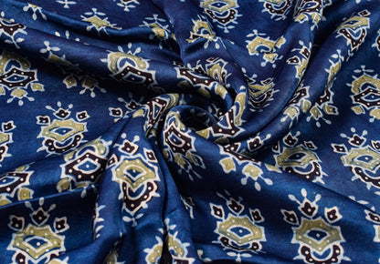 Ajrakh Modal Silk Natural Dye Hand Block Print Unstitched Kurta Fabric  Mtr Length  3 Mtr  Length  -  SKU : AI06402H