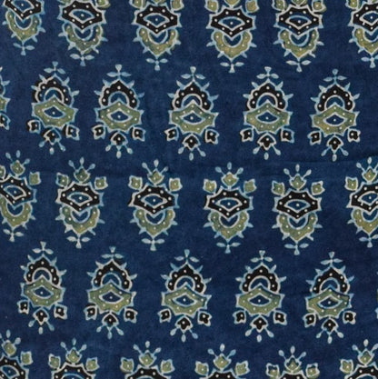 Ajrakh Modal Silk Natural Dye Hand Block Print Unstitched Kurta Fabric  Mtr Length  3 Mtr  Length  -  SKU : AI06402H