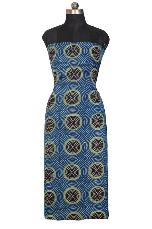 Ajrakh Modal Silk Natural Dye Hand Block Print Unstitched Kurta Fabric  Mtr Length  3 Mtr  Length  -  SKU : AI06402P