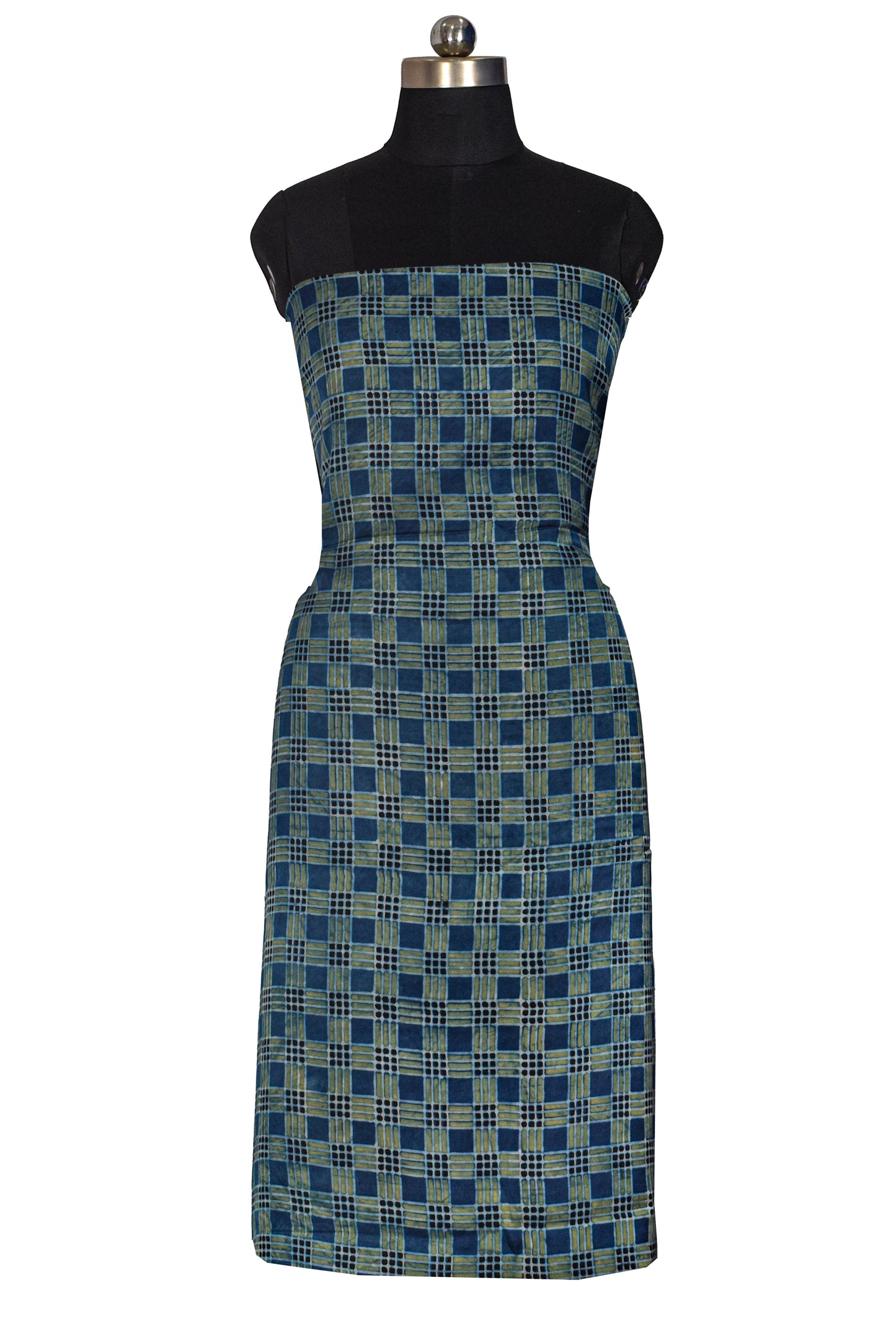 Ajrakh Modal Silk Natural Dye Hand Block Print Unstitched Kurta Fabric  Mtr Length  3 Mtr  Length  -  SKU : AI06402X