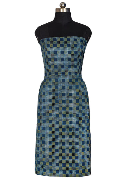 Ajrakh Modal Silk Natural Dye Hand Block Print Unstitched Kurta Fabric  Mtr Length  3 Mtr  Length  -  SKU : AI06402X
