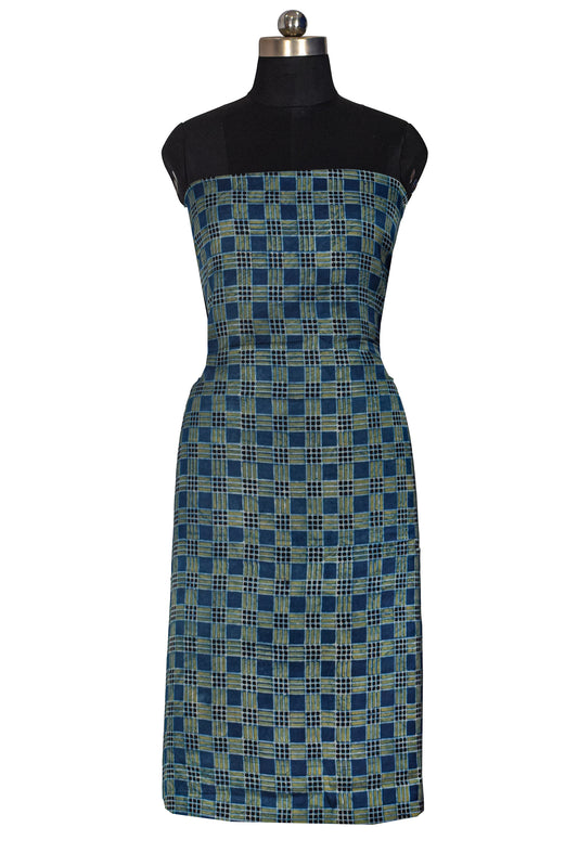 Ajrakh Modal Silk Natural Dye Hand Block Print Unstitched Kurta Fabric  Mtr Length  3 Mtr  Length  -  SKU : AI06402X