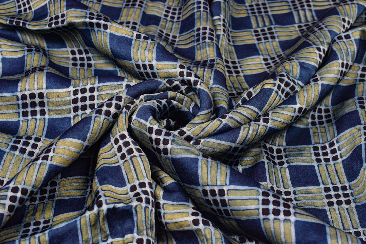 Ajrakh Modal Silk Natural Dye Hand Block Print Unstitched Kurta Fabric  Mtr Length  3 Mtr  Length  -  SKU : AI06402X