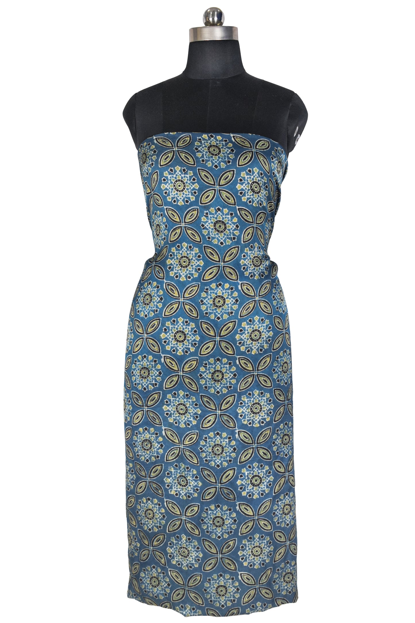 Ajrakh Modal Silk Natural Dye Hand Block Print Unstitched Kurta Fabric  Mtr Length  3 Mtr  Length  -  SKU : AI0640BF