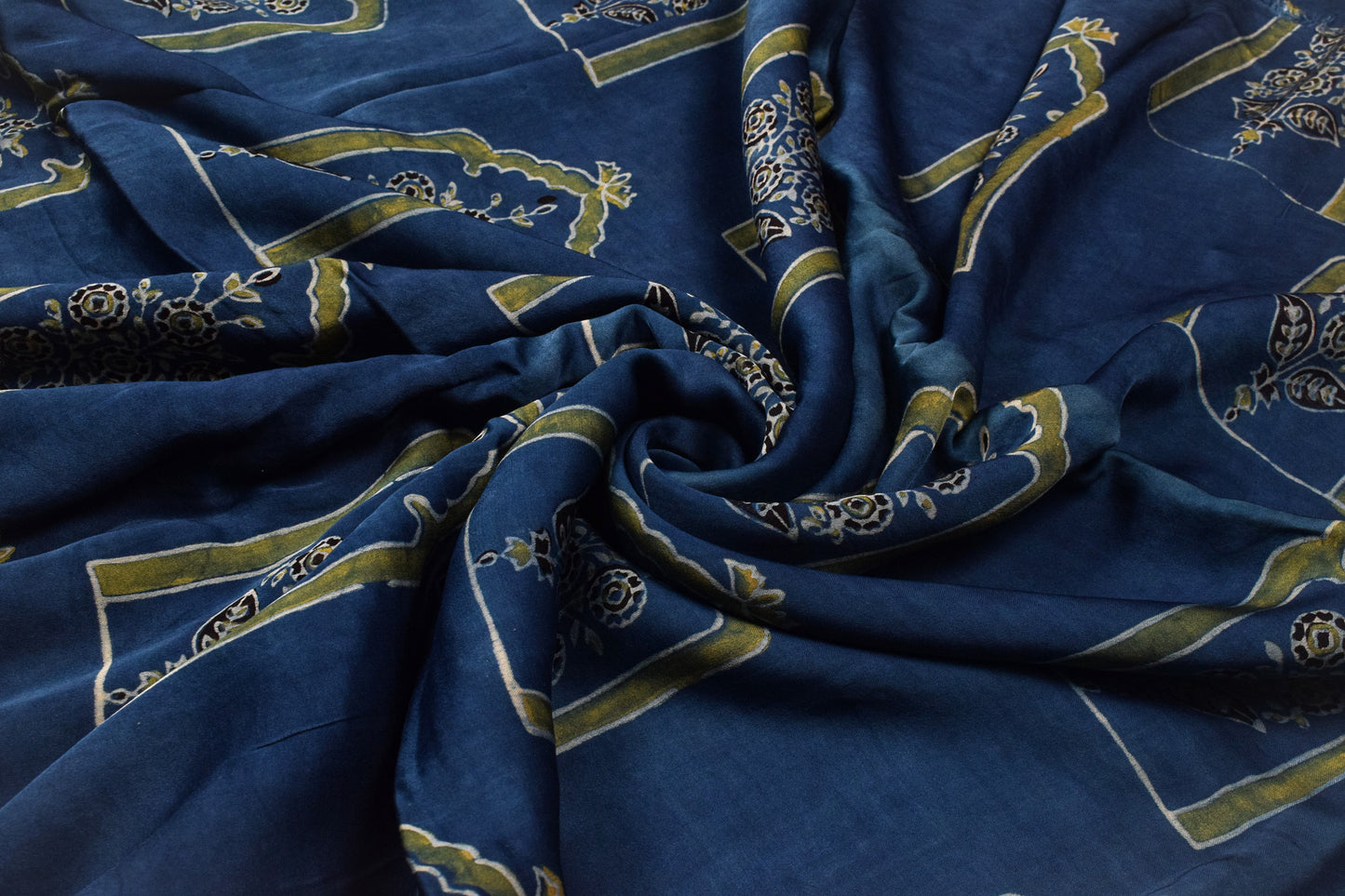 Ajrakh Modal Silk Natural Dye Hand Block Print Unstitched Kurta Fabric  2.50 Mtr Length   -  SKU : AI17101Z