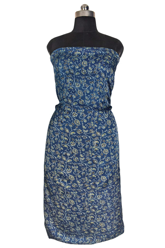 Ajrakh Modal Silk Natural Dye Hand Block Print Unstitched Kurta Fabric   3.00 Mtr Length  -  SKU : AI17102J