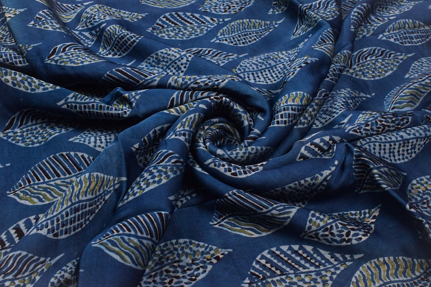 Ajrakh Modal Silk Natural Dye Hand Block Print Unstitched Kurta Fabric   3.00 Mtr Length  -  SKU : AI17102R