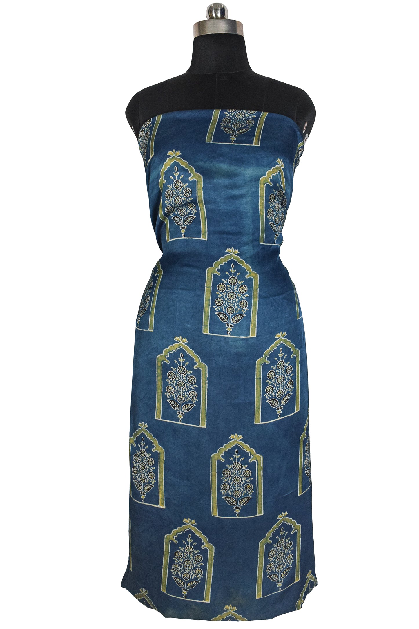 Ajrakh Modal Silk Natural Dye Hand Block Print Unstitched Kurta Fabric   3.00 Mtr Length  -  SKU : AI17102Z