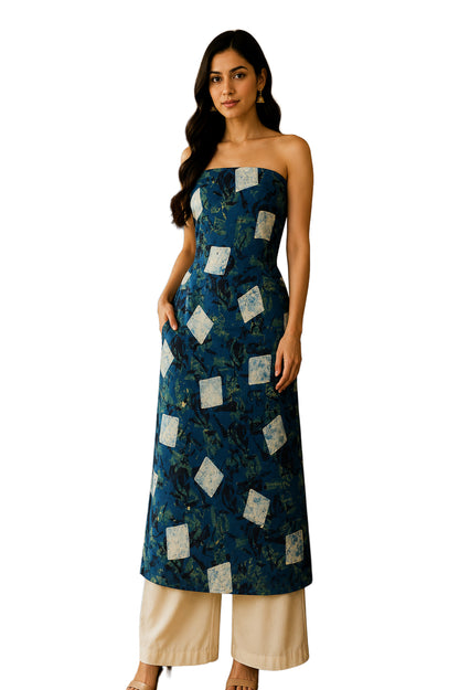 Ajrakh Modal Silk Natural Dye Hand Block Print Unstitched Kurta Fabric   3.00 Mtr Length  -  SKU : AI20102W