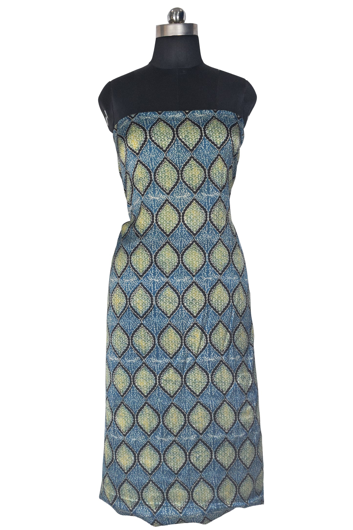 Ajrakh Modal Silk Natural Dye Hand Block Print Unstitched Kurta Fabric   2.5 Mtr  Length  -  SKU : AI22501O