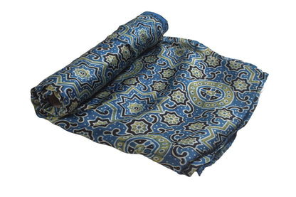 Ajrakh Modal Silk Natural Dye Hand Block Print Unstitched Kurta Fabric  Mtr Length  1.9 Mtr  Length  -  SKU : AI22501T