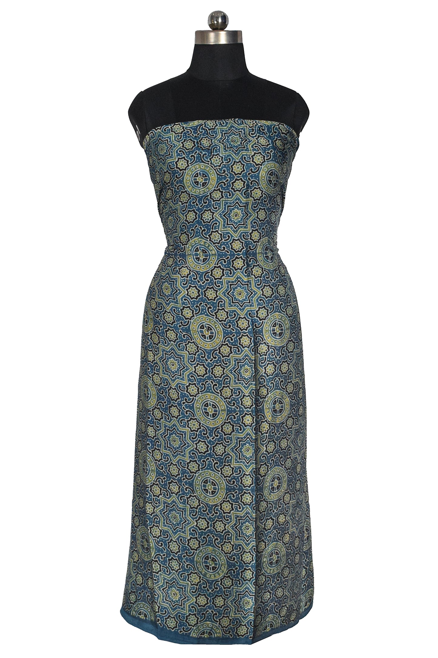 Ajrakh Modal Silk Natural Dye Hand Block Print Unstitched Kurta Fabric  Mtr Length  1.9 Mtr  Length  -  SKU : AI22501T