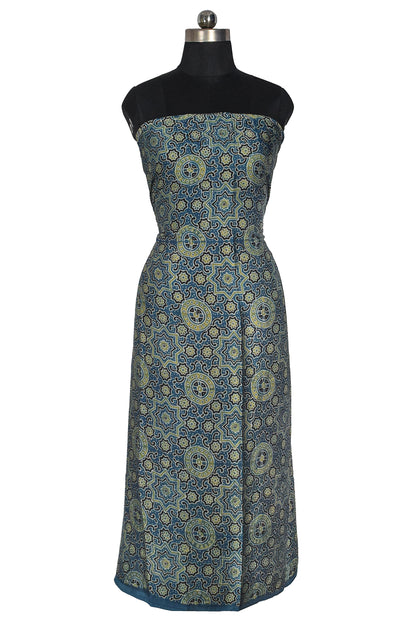 Ajrakh Modal Silk Natural Dye Hand Block Print Unstitched Kurta Fabric  Mtr Length  1.9 Mtr  Length  -  SKU : AI22501T