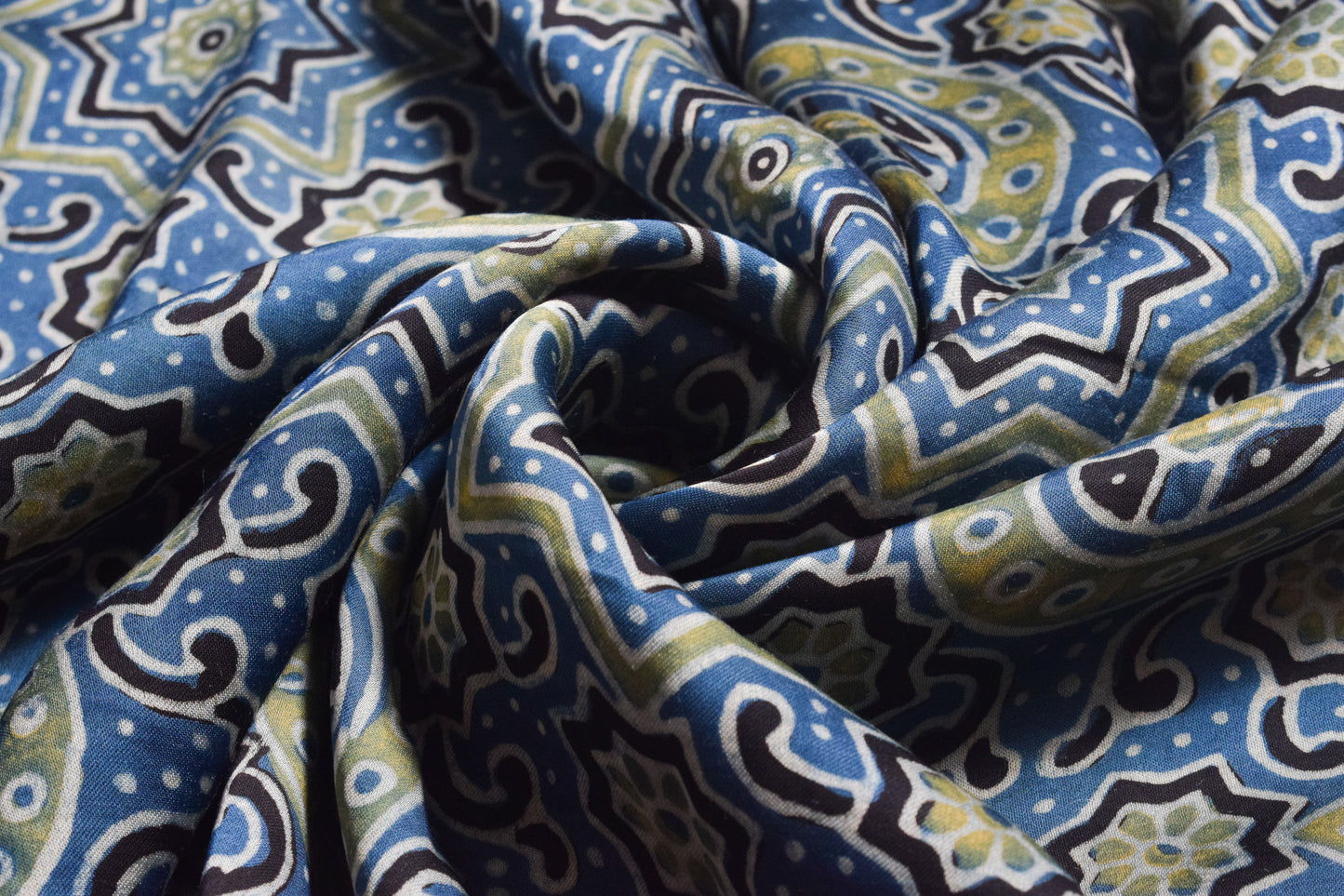 Ajrakh Modal Silk Natural Dye Hand Block Print Unstitched Kurta Fabric  Mtr Length  1.9 Mtr  Length  -  SKU : AI22501T