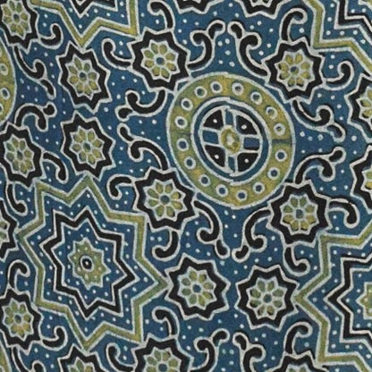 Ajrakh Modal Silk Natural Dye Hand Block Print Unstitched Kurta Fabric  Mtr Length  1.9 Mtr  Length  -  SKU : AI22501T