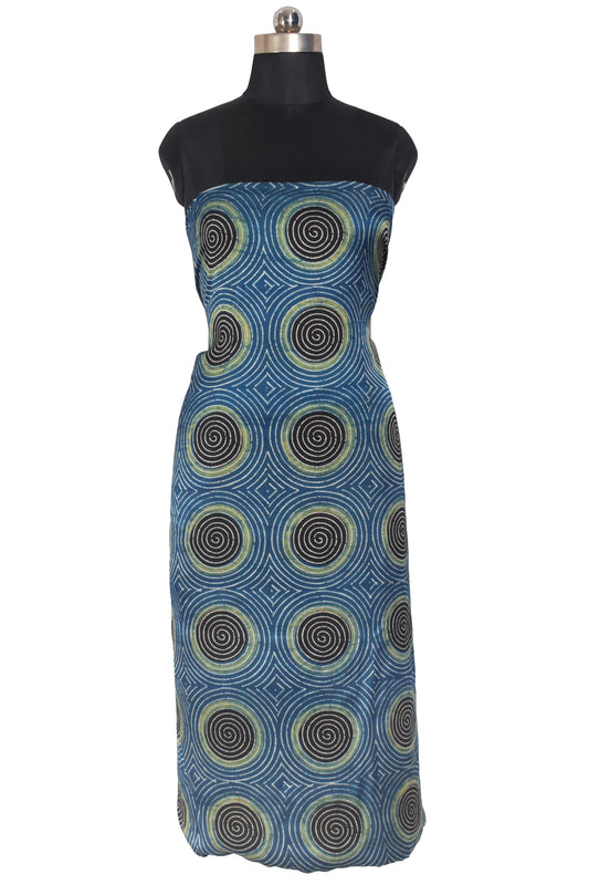 Ajrakh Modal Silk Natural Dye Hand Block Print Unstitched Kurta Fabric   3 Mtr  Length  -  SKU : AI22502E