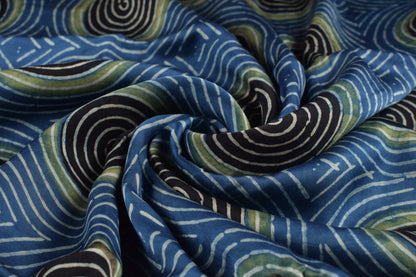 Ajrakh Modal Silk Natural Dye Hand Block Print Unstitched Kurta Fabric   3 Mtr  Length  -  SKU : AI22502E